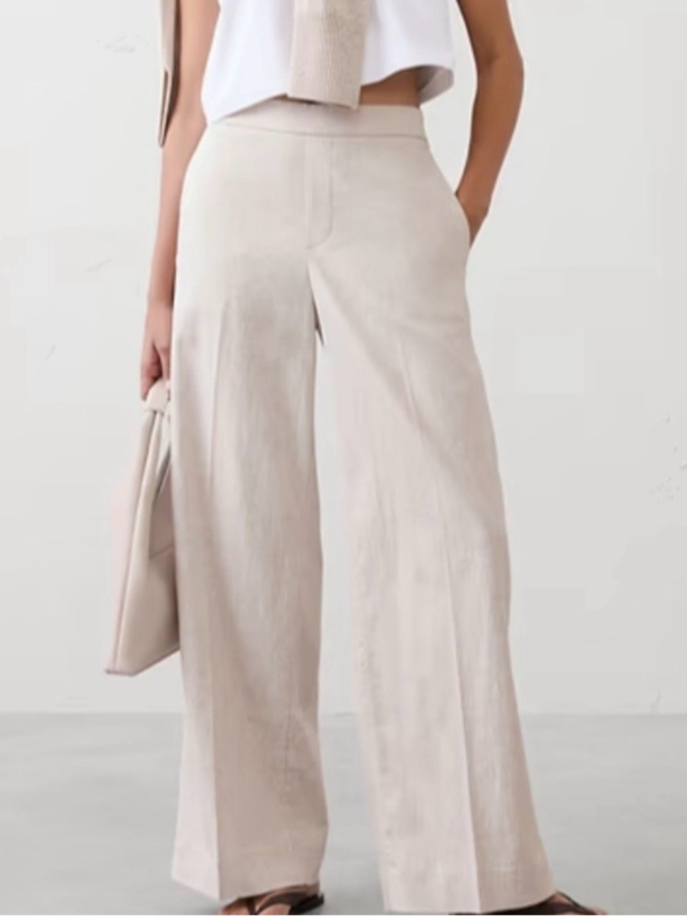 Banana Republic Hayden Neutral Beige Wide-Leg Linen Pants